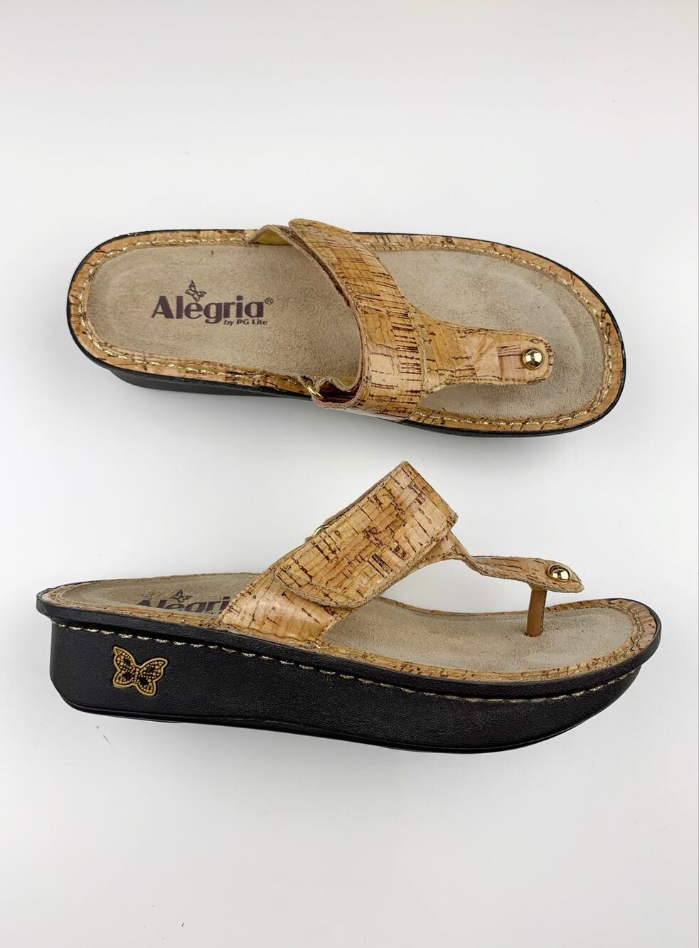Alegria Carina Sandals Cork Pattern Thong Comfort Slip On Women's 37 US 7 7.5